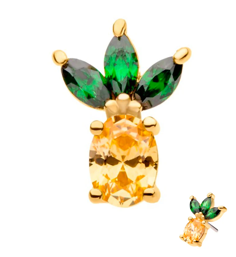 14kt Gold Pineapple CZ Threadless Top - Mrs Treak