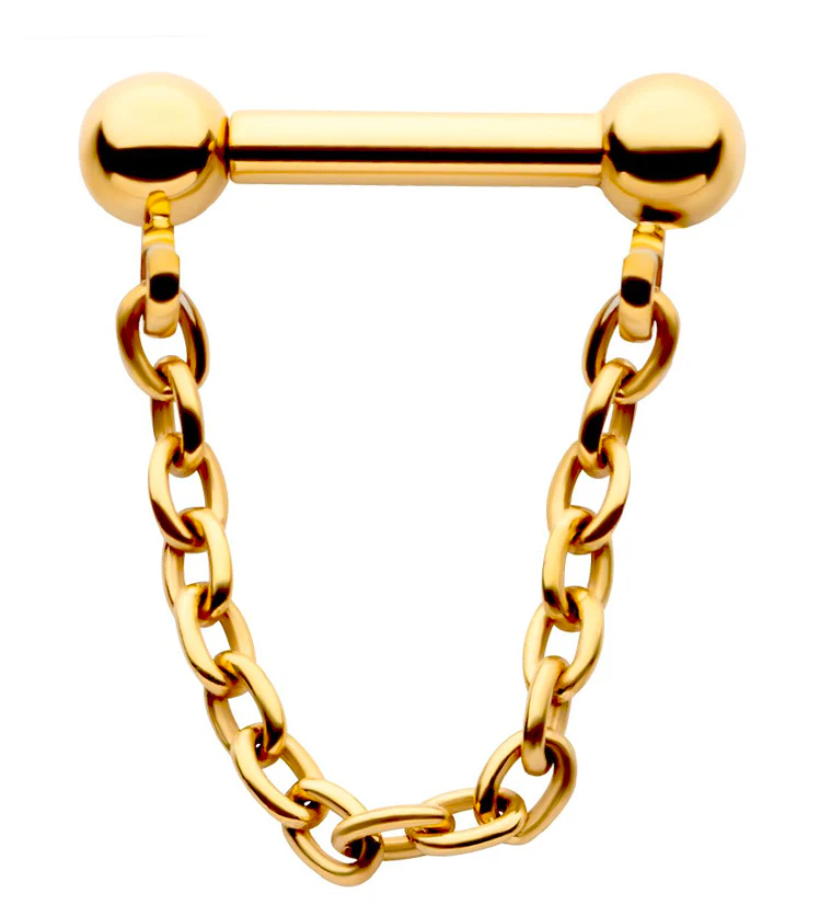 24kt Gold PVD Dangle Chain Threadless Titanium Barbells - Mrs Treak