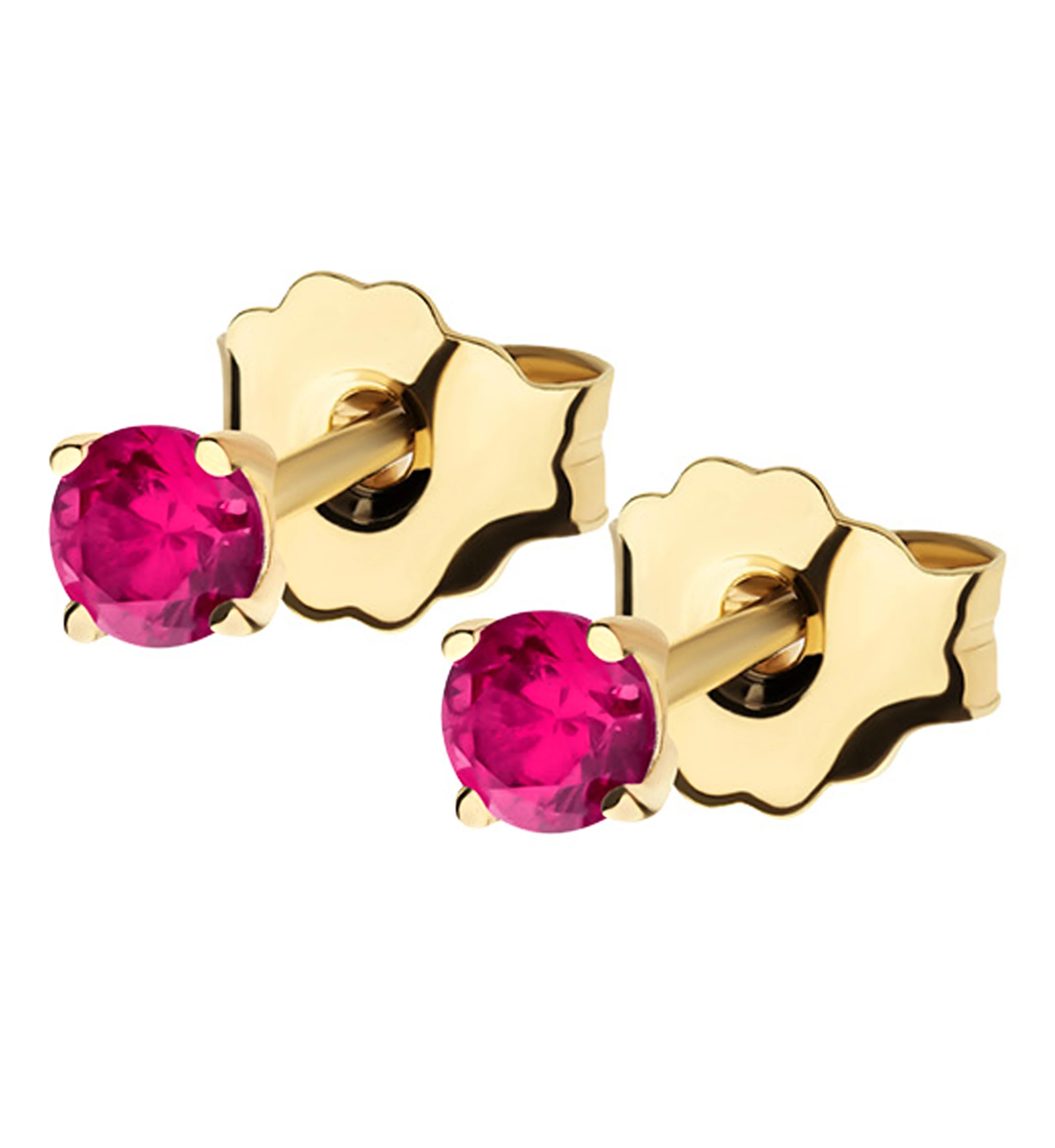 14kt Gold July Birthstone Ruby Corundum CZ Stud Earrings - Mrs Treak