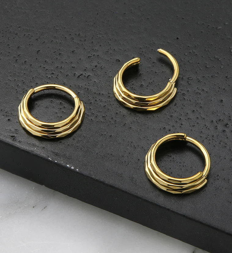 Gold PVD Stacked Verge Titanium Hinged Segment Ring - Mrs Treak