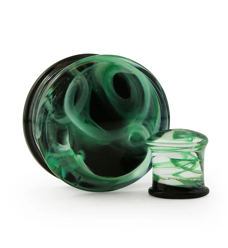 Seafoam Green Haze Swirl Glass Plugs - Mrs Treak