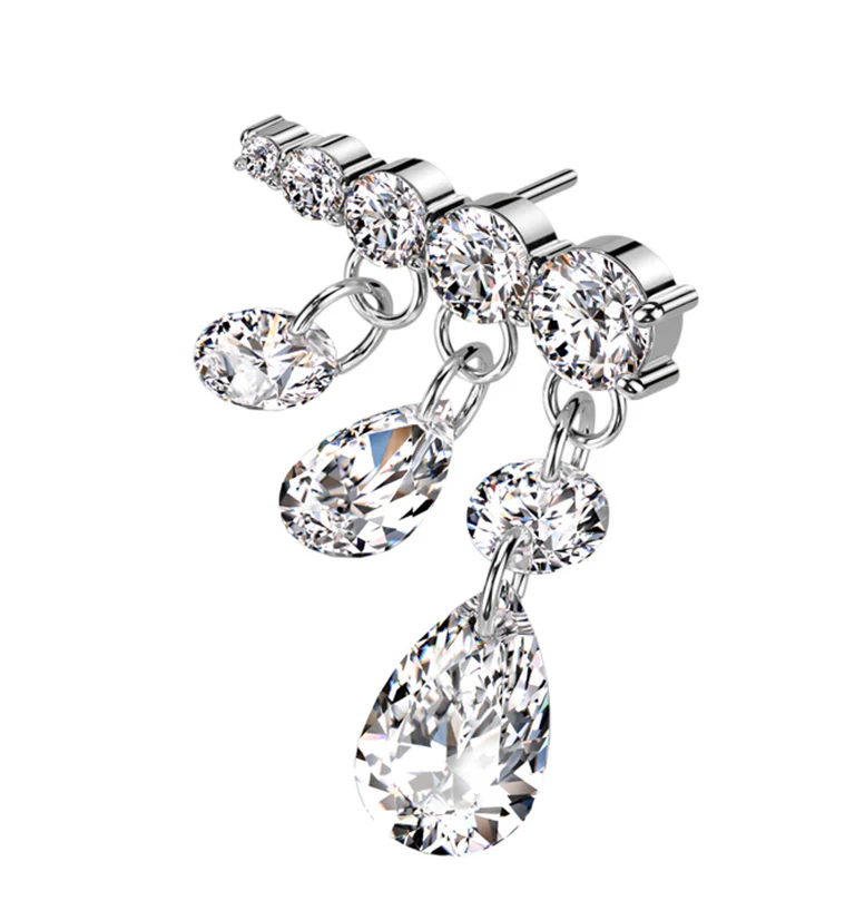 Descend Teardrop Dangle Clear CZ Titanium Threadless Top (Right) - Mrs Treak