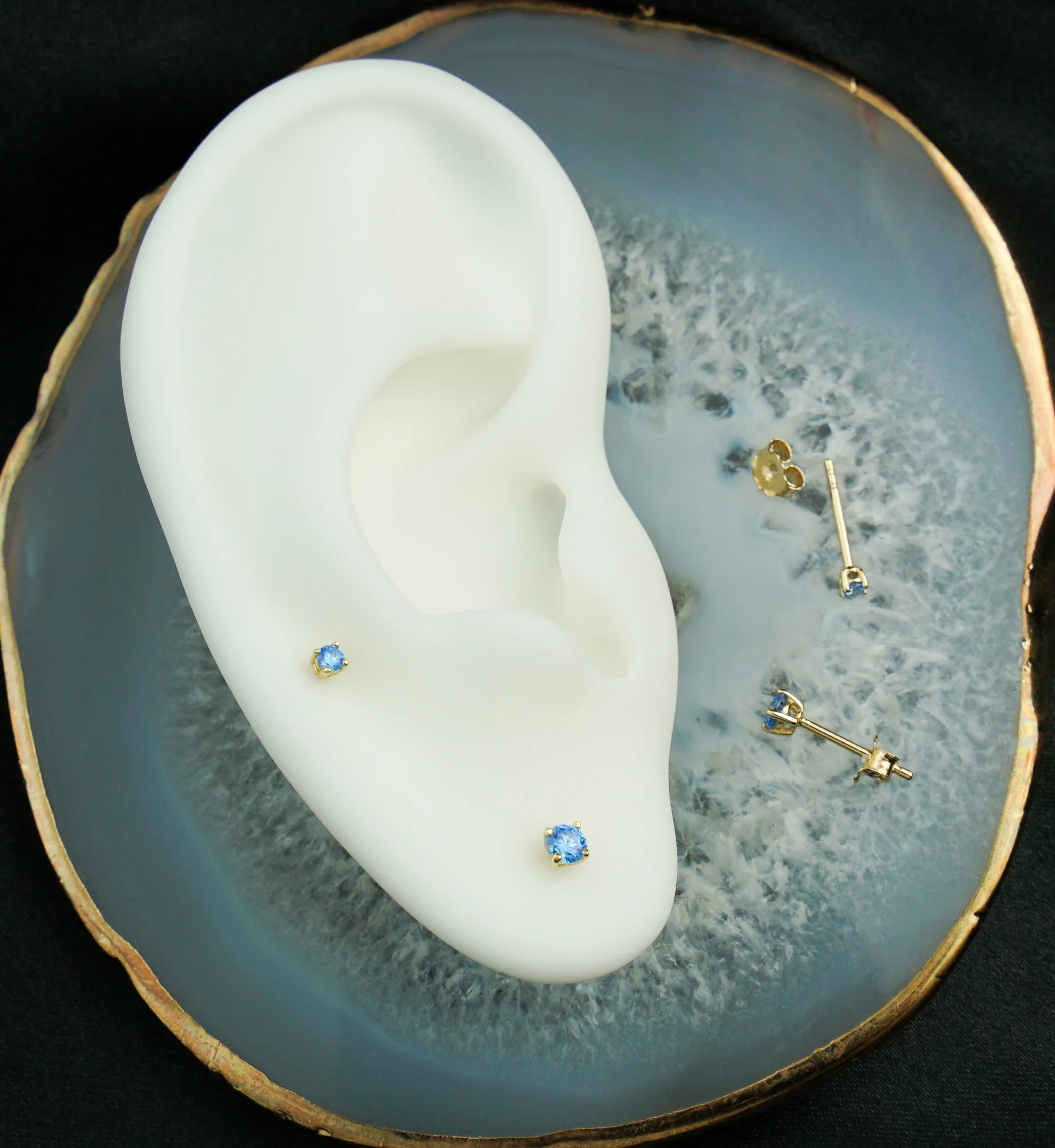 14kt Gold March Birthstone Aquamarine CZ Stud Earrings - Mrs Treak