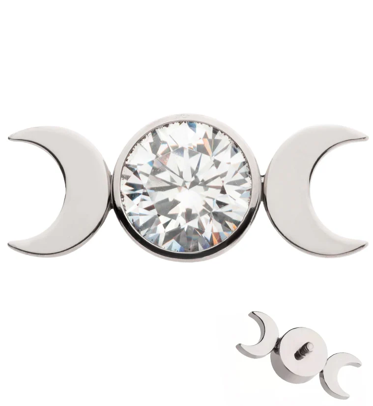 Moon Phase Clear CZ Titanium Internally Threaded Top - Mrs Treak