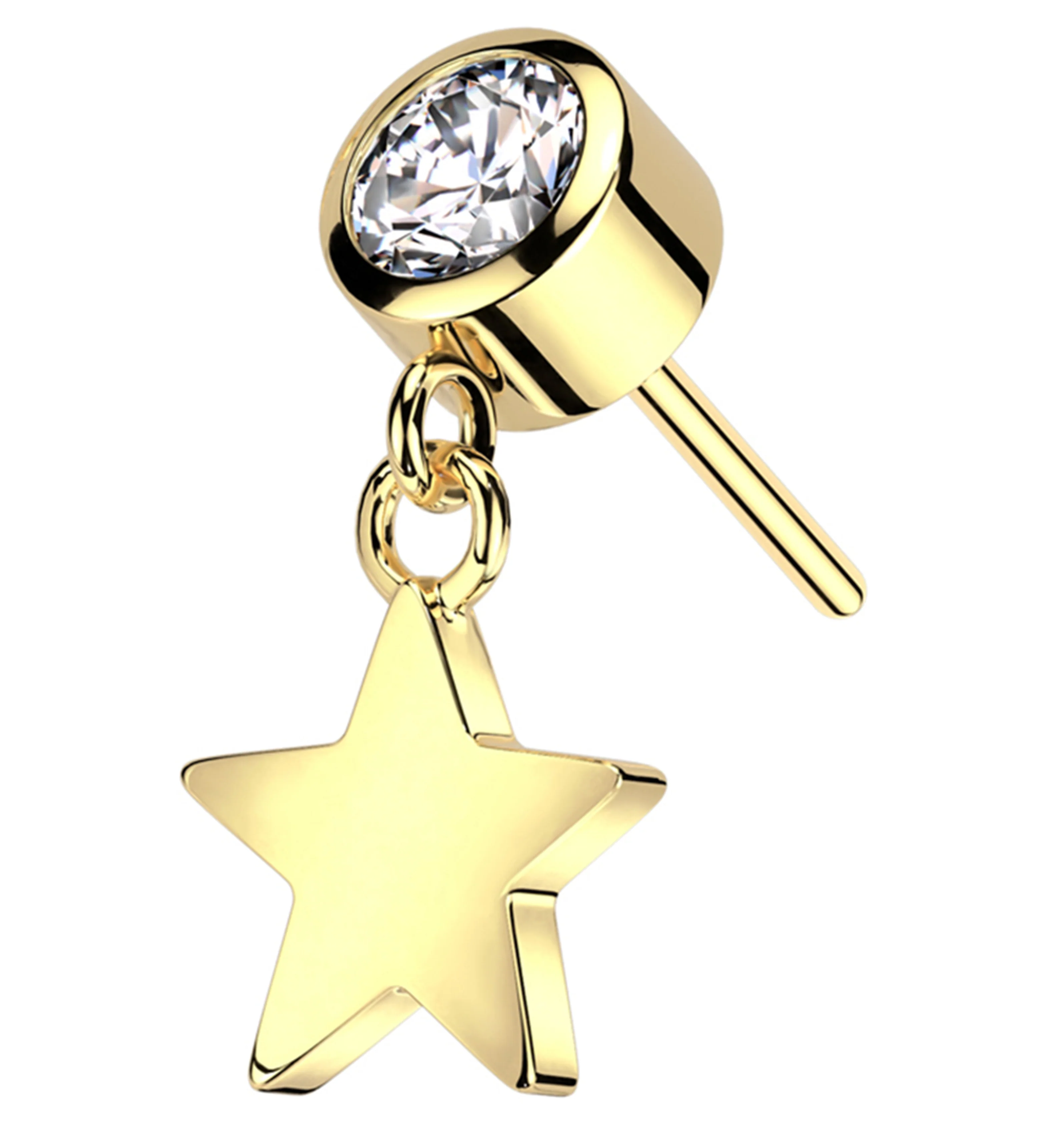 14kt Gold Celestial Star Dangle CZ Threadless Top - Mrs Treak