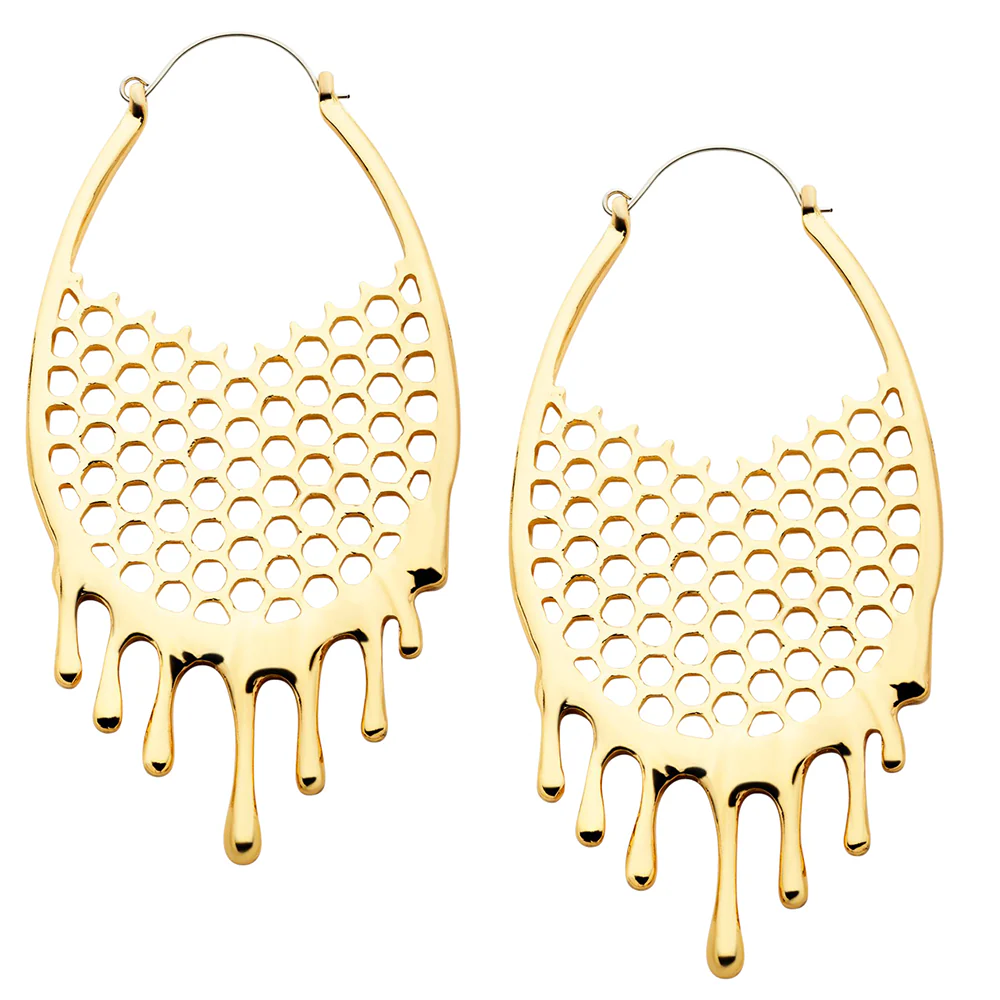 Dripping Golden Honeycomb Stainless Steel Plug Hoops - Mrs Treak