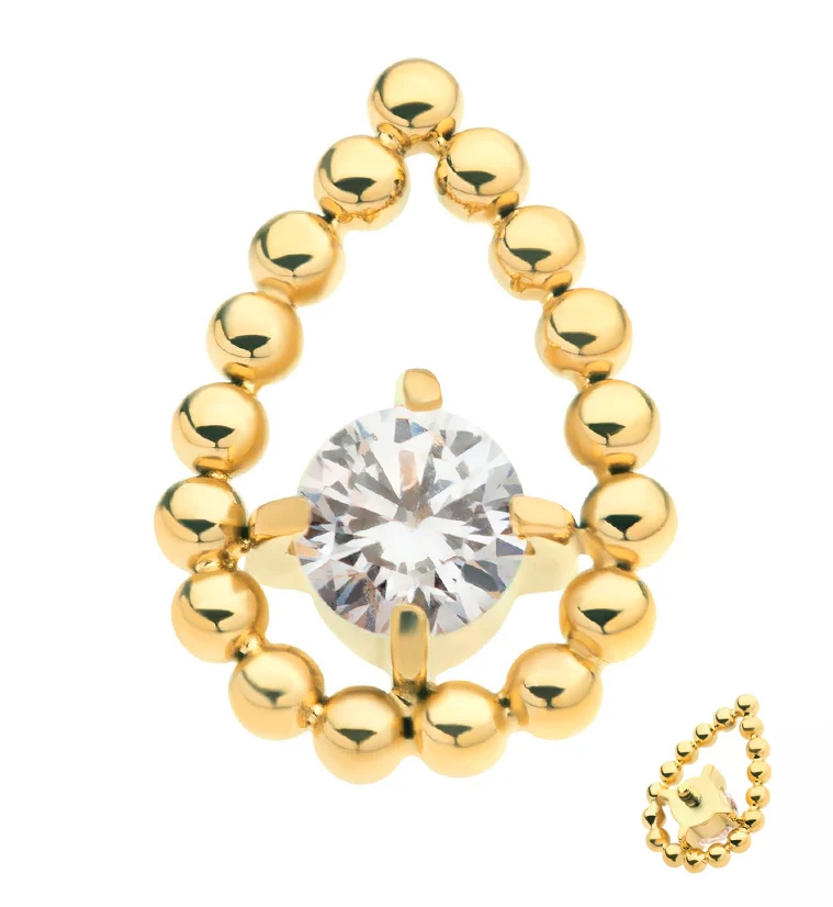 24kt Gold PVD Droplet CZ Internally Threaded Titanium Top - Mrs Treak