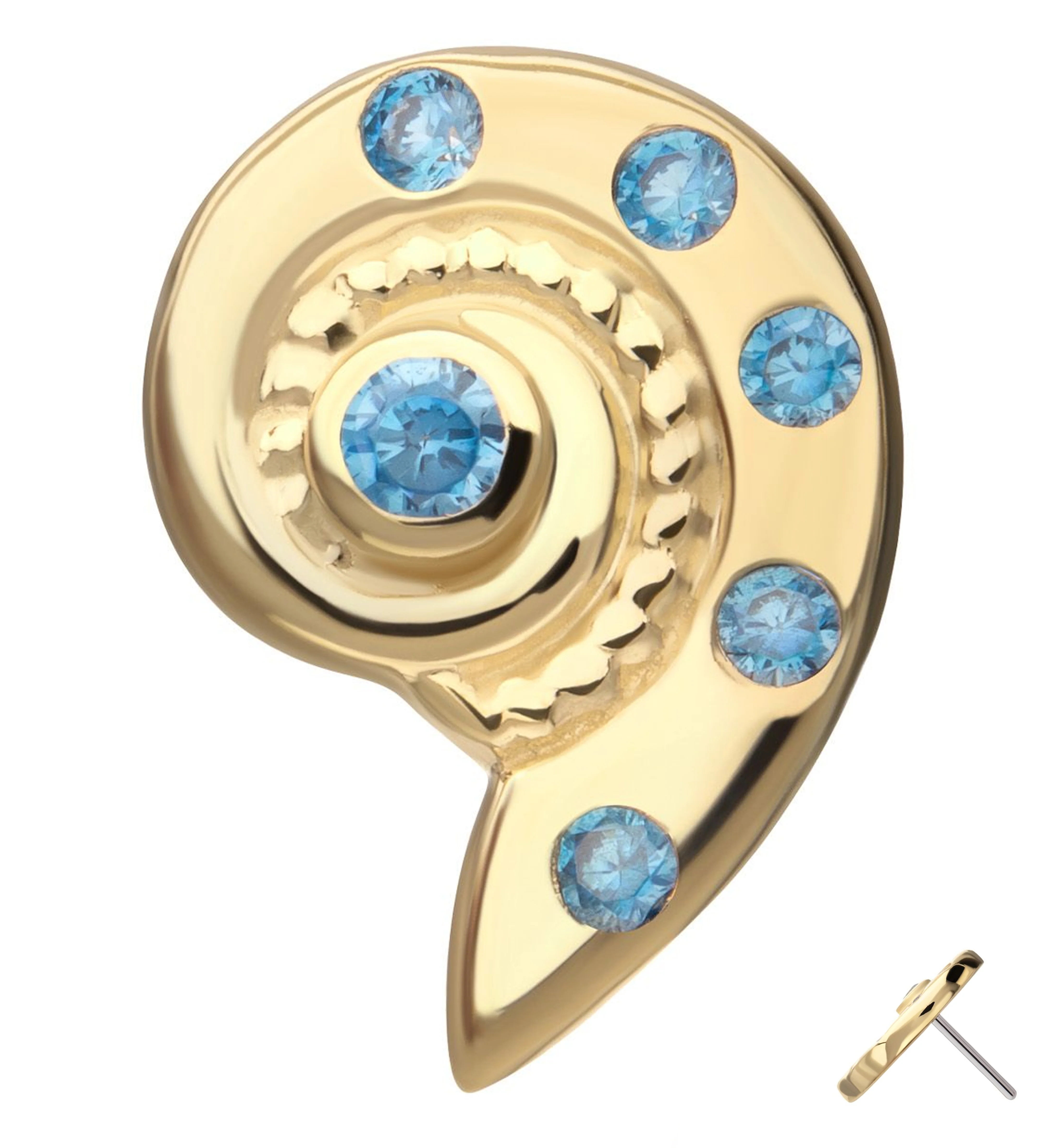 14kt Gold Snail Aqua CZ Threadless Top - Mrs Treak