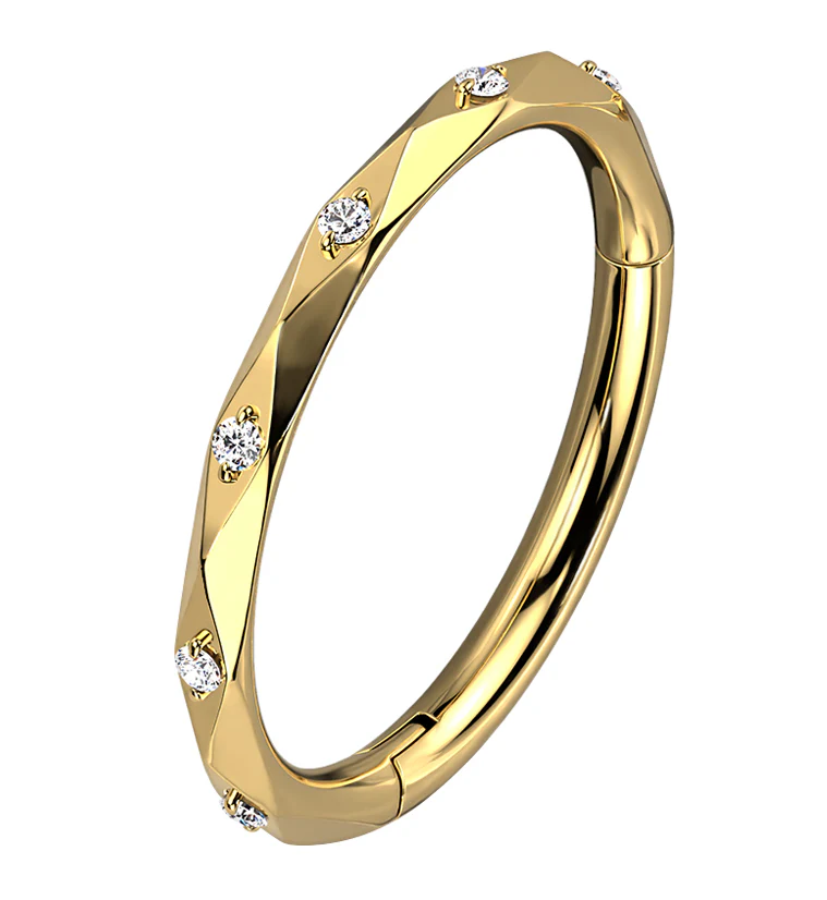 Facet CZ Gold PVD Titanium Hinged Segment Ring - Mrs Treak