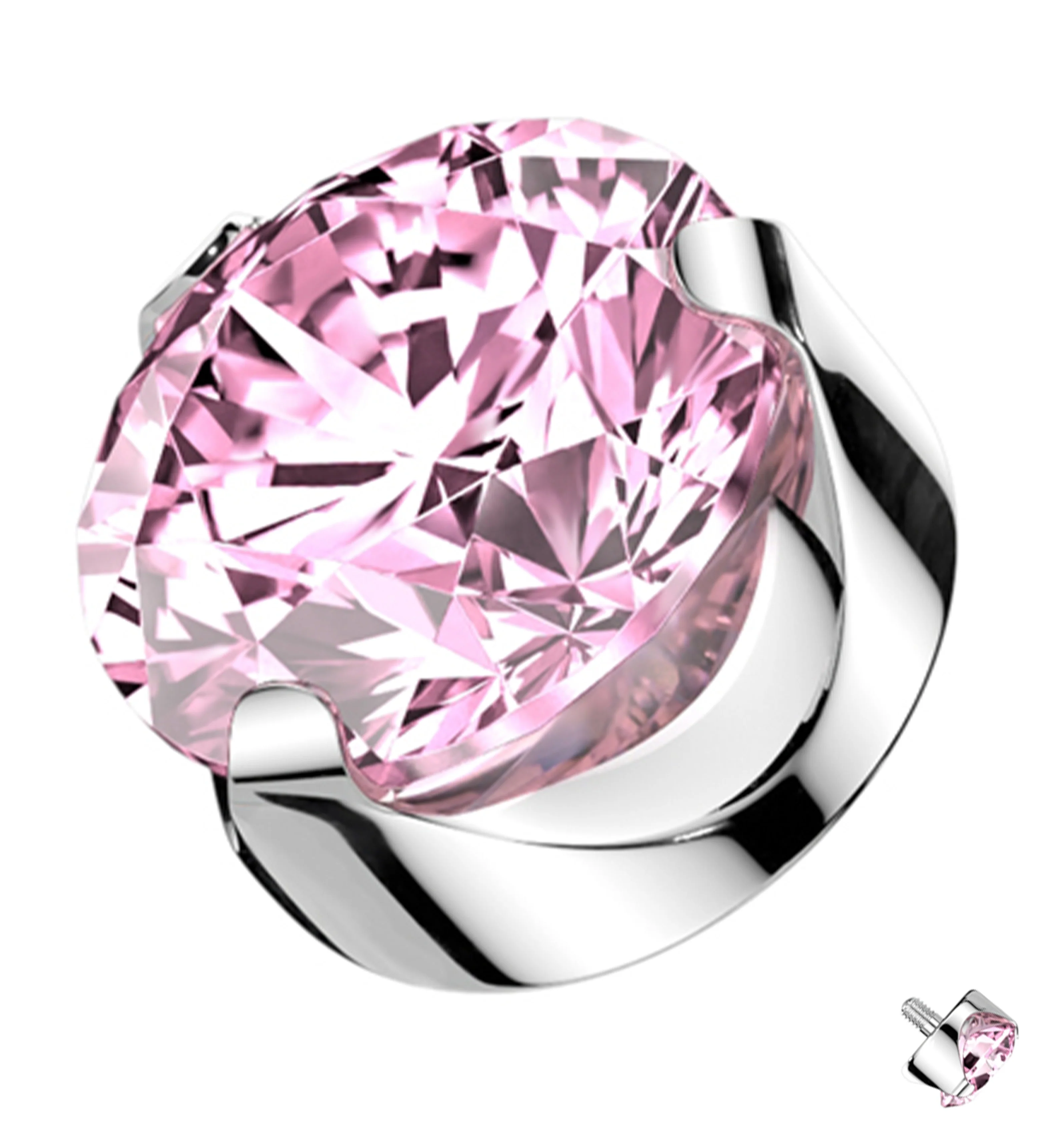 Flat Back Prong Pink CZ Internally Threaded Top - Mrs Treak