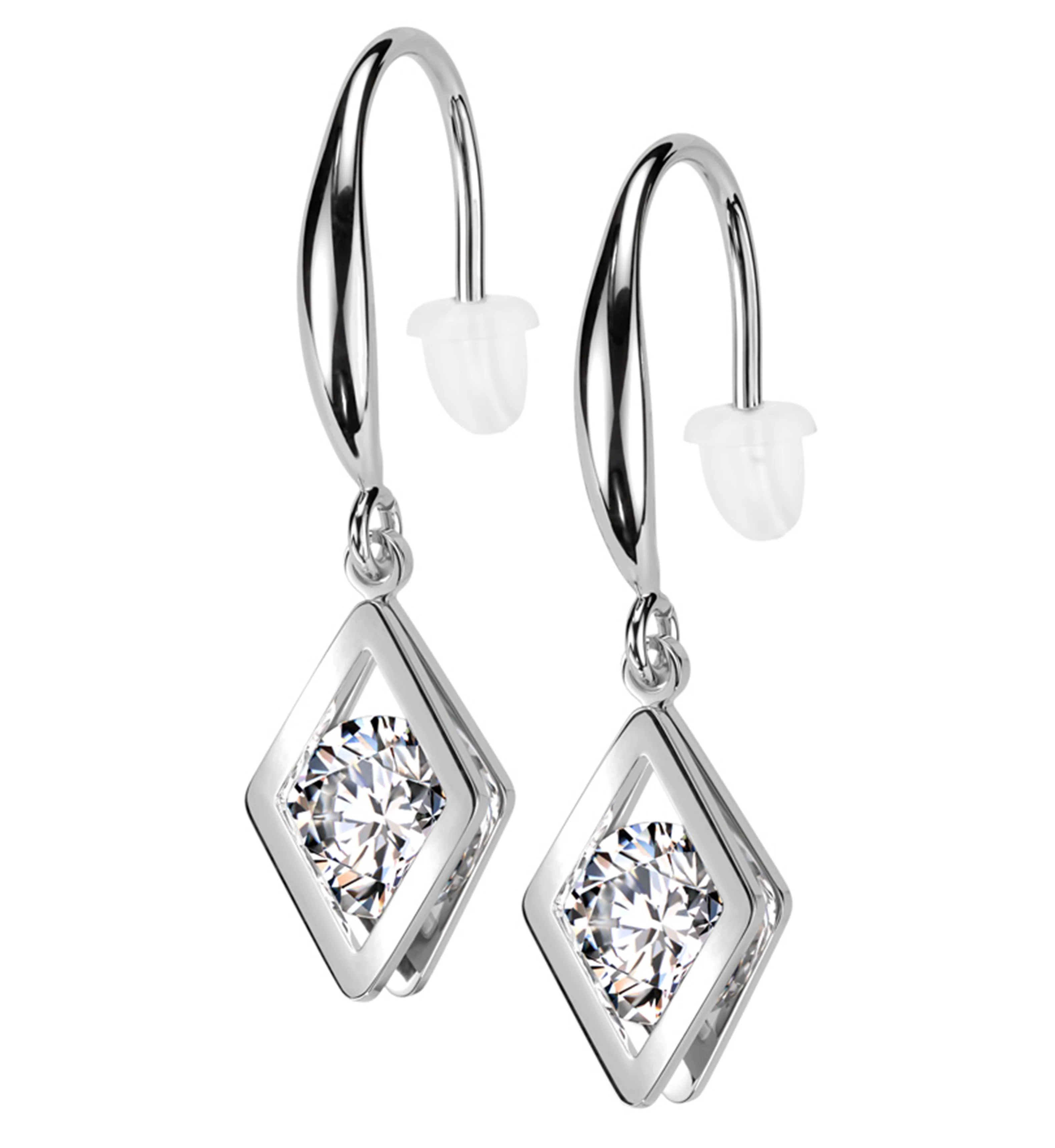 Rhombus Clear CZ Dangle Stainless Steel Earrings - Mrs Treak