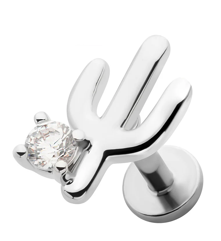 Cactus CZ Stainless Steel Threadless Labret - Mrs Treak