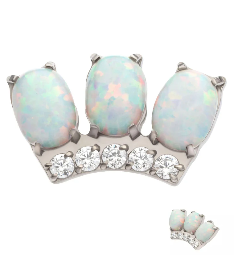 Crown White Opalite Clear CZ Titanium Threadless Top - Mrs Treak