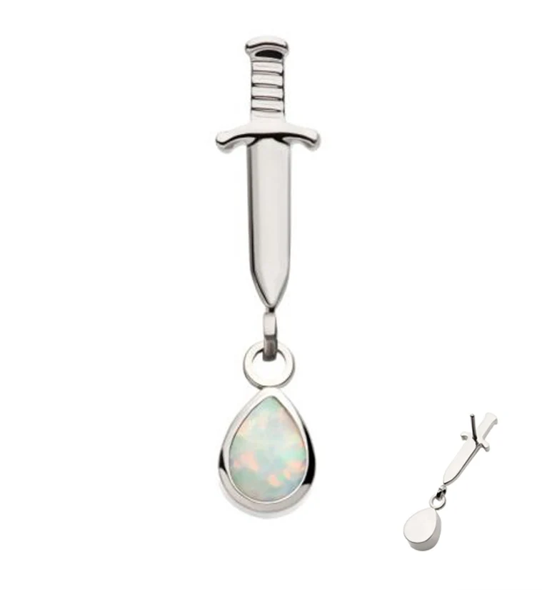 Dagger Dangle Teardrop White Opalite Threadless Top - Mrs Treak