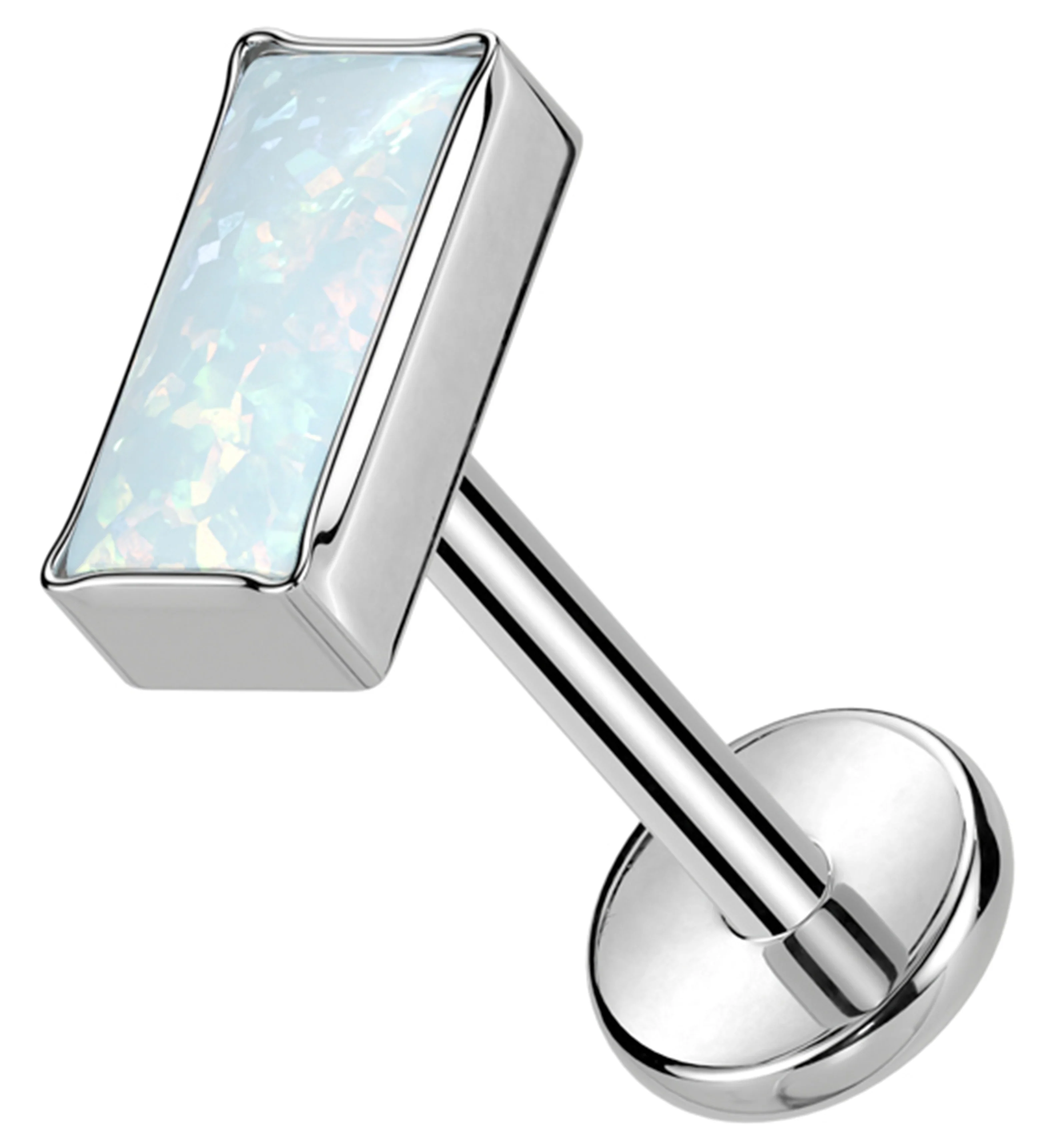 Baguette White Opalite Titanium Threadless Labret - Mrs Treak