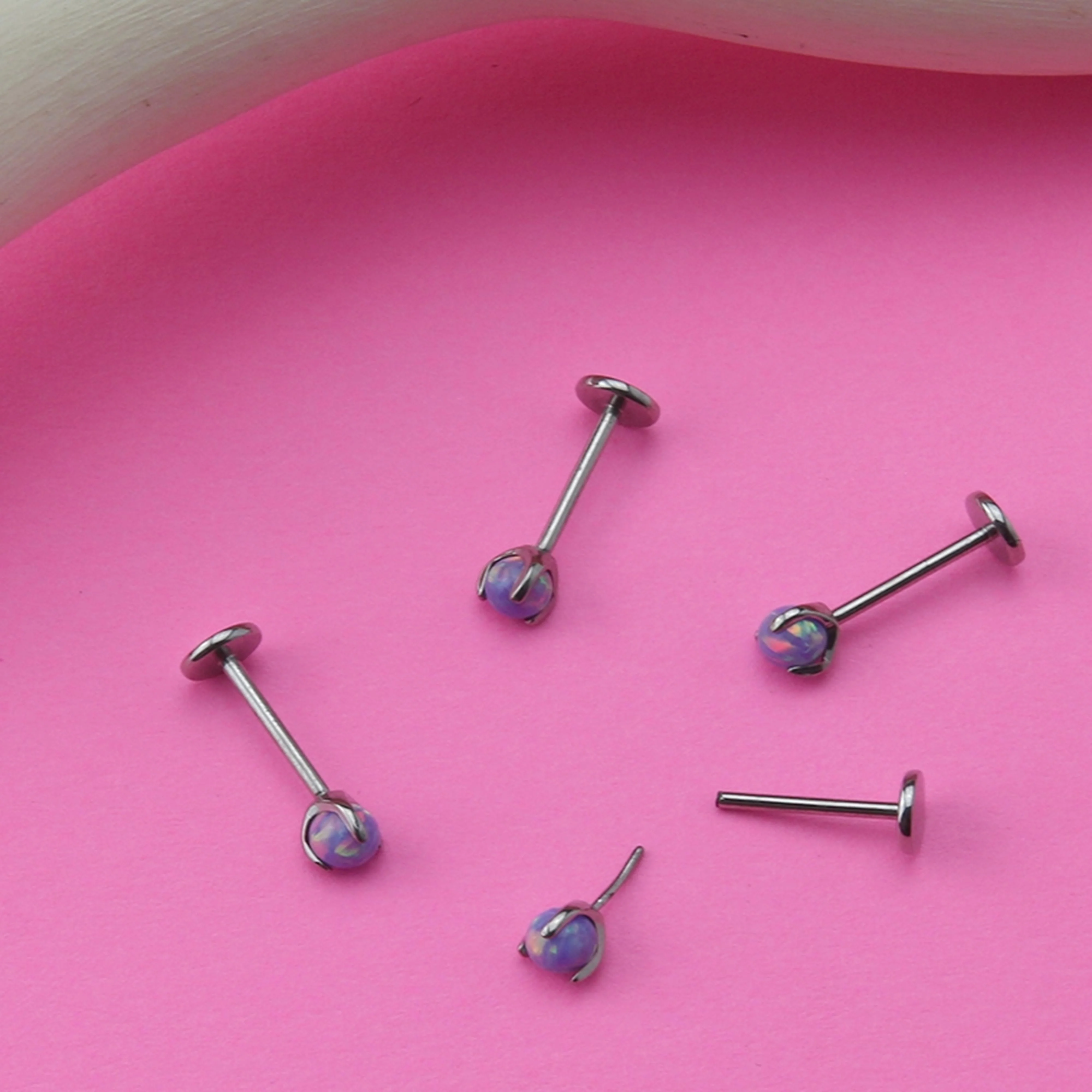 Purple Opalite Claw Set Titanium Threadless Labret - Mrs Treak