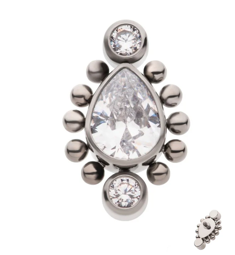 Beaded Teardrop CZ Internally Threaded Titanium Top - Mrs Treak