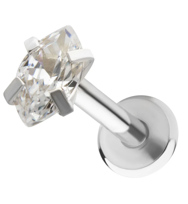 Clear Prong Oval CZ Stainless Steel Internally Threaded Labret - Mrs Treak