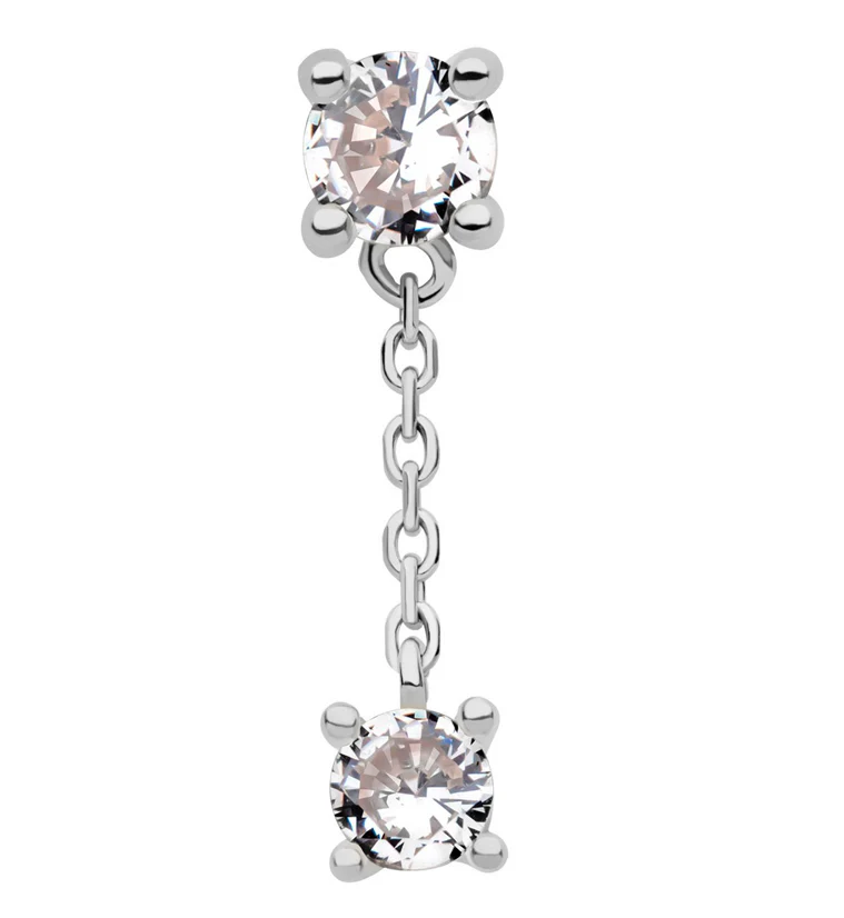14kt White Gold Round Dangle CZ Threadless Top - Mrs Treak