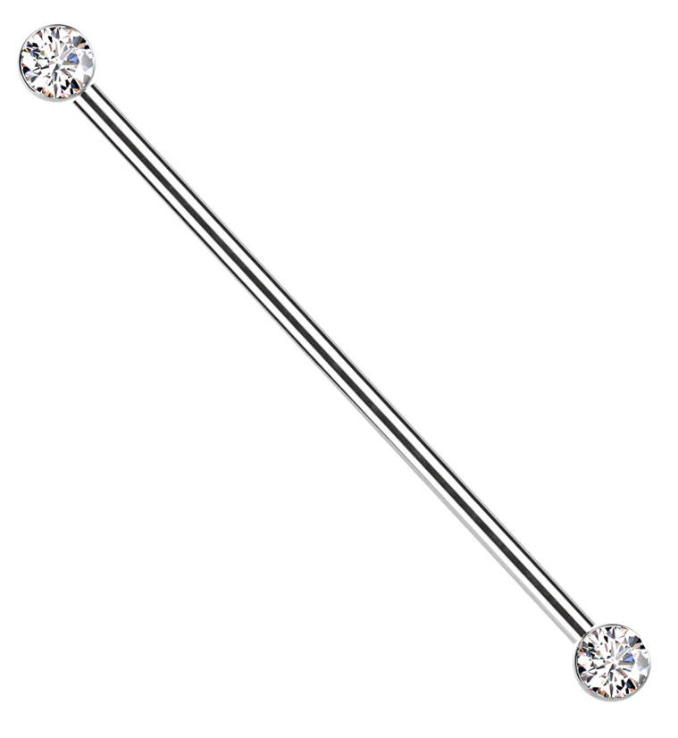 Bezel Clear CZ Threadless Titanium Industrial Barbell - Mrs Treak