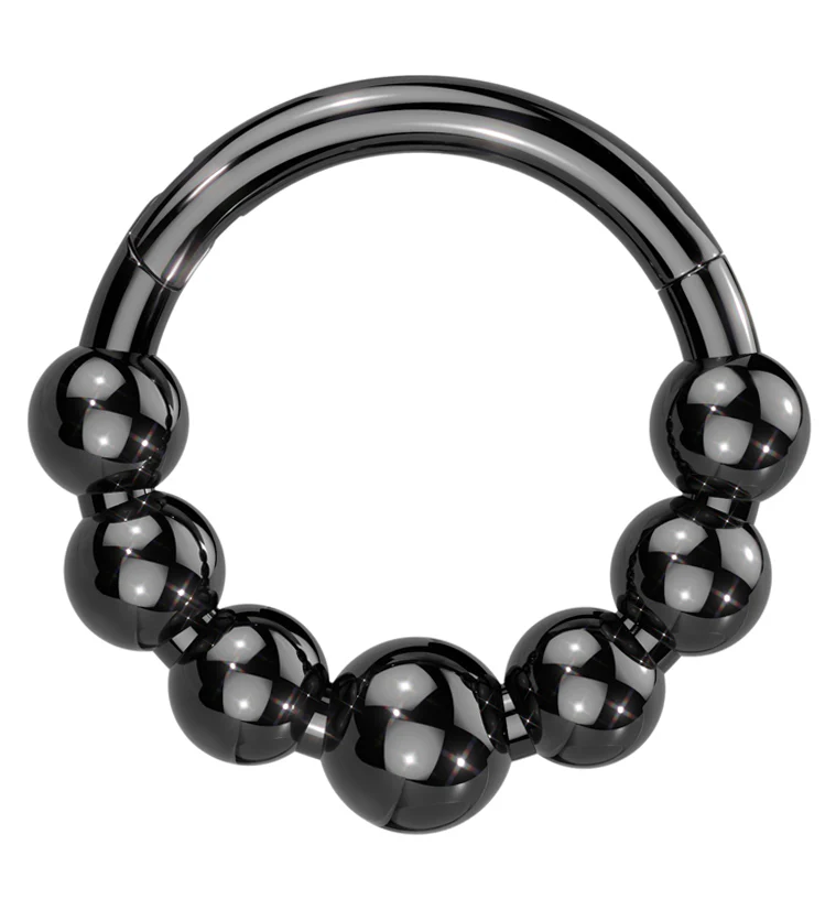 Black PVD Beaded Titanium Hinged Segment Ring - Mrs Treak