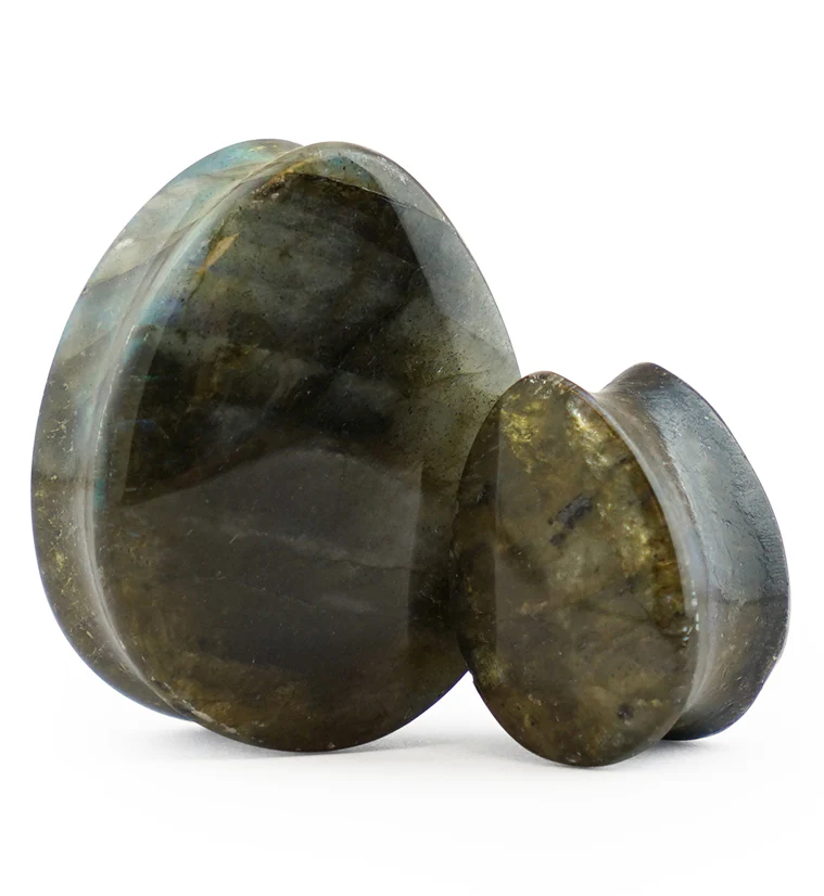 Grade B Labradorite Teardrop Stone Plugs (Low Flash) - Mrs Treak