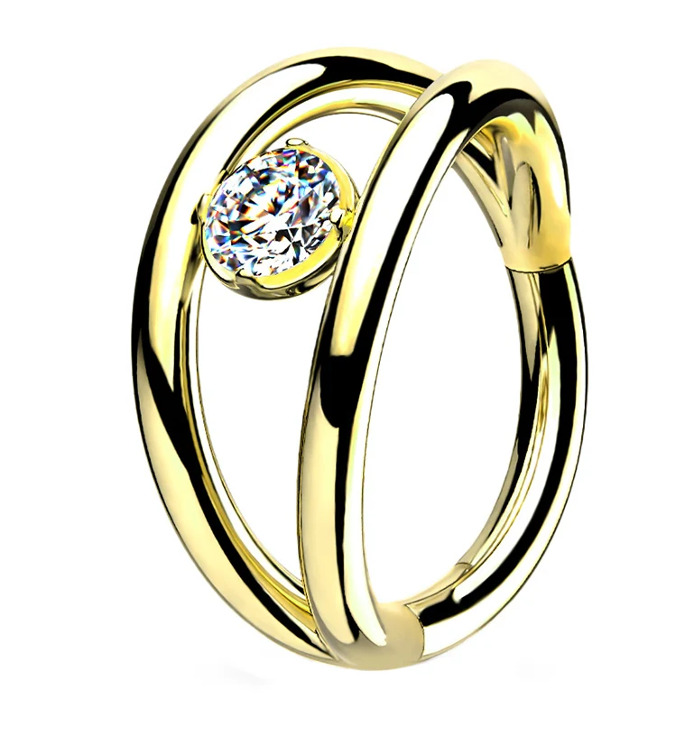 Arena Gold PVD CZ Hinged Segment Hoop Ring - Mrs Treak