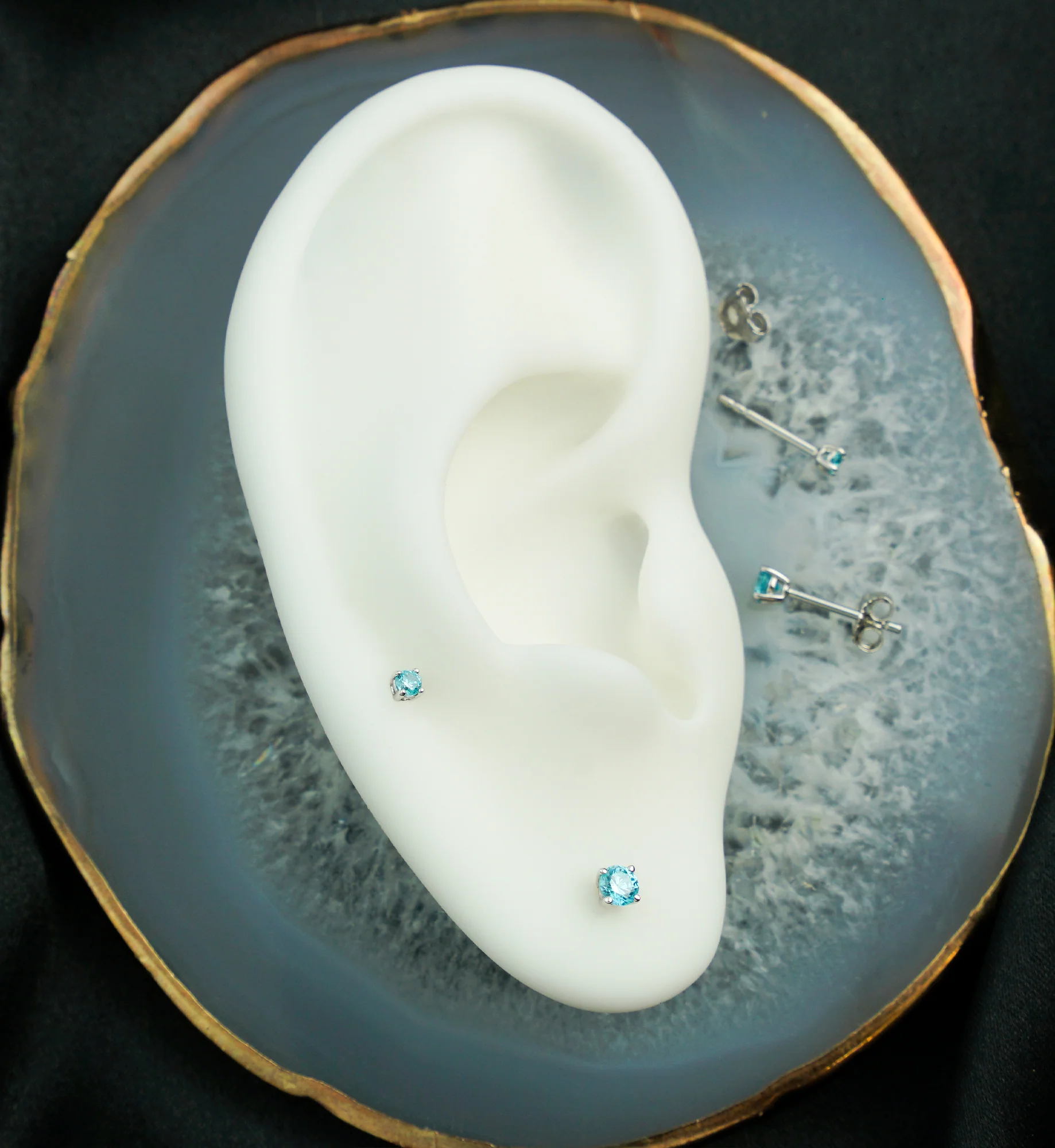 14kt White Gold March Birthstone Aquamarine CZ Stud Earrings - Mrs Treak