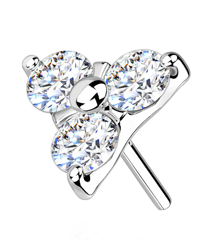 14kt White Gold Triangle CZ Threadless Top - Mrs Treak