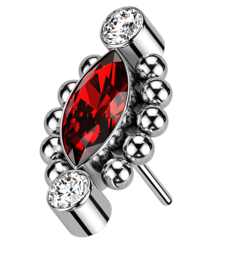 Beaded Empress Red CZ Threadless Titanium Top - Mrs Treak