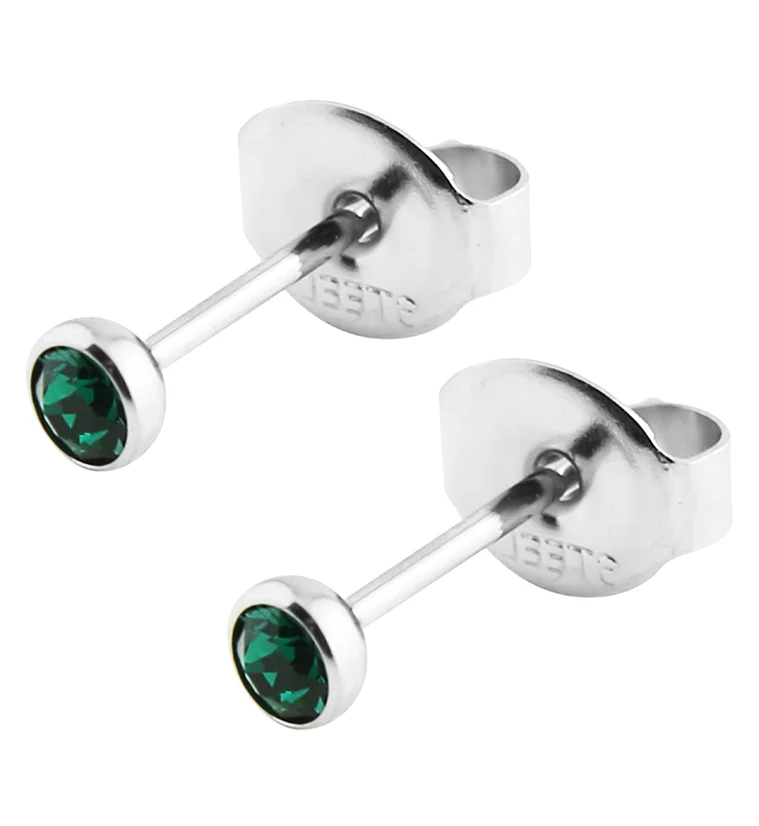 Dark Green Bezel CZ Stainless Steel Stud Earrings - Mrs Treak