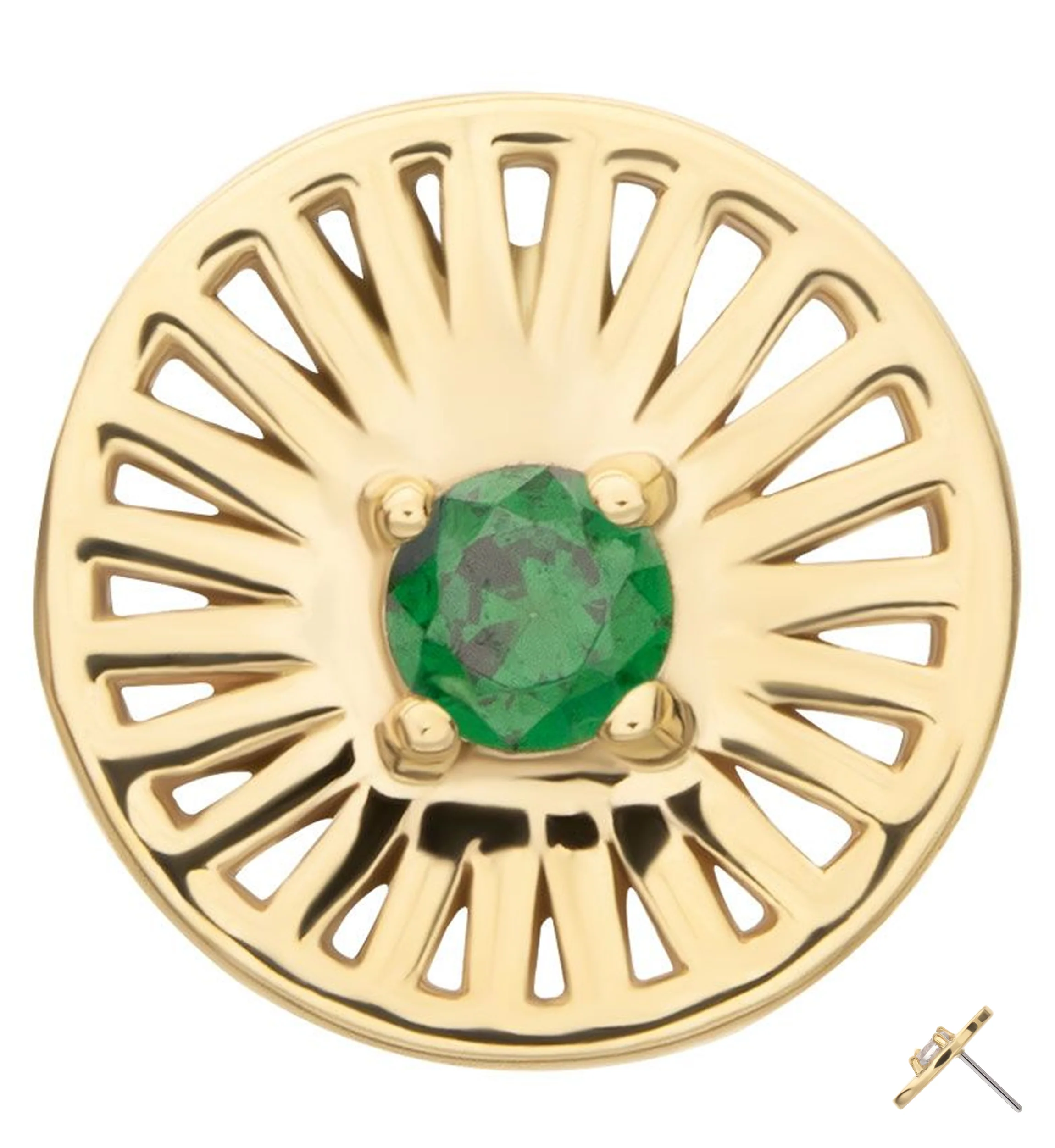 14kt Gold Empire Emerald CZ Threadless Top - Mrs Treak