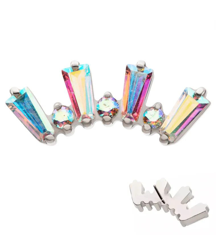 Sequential Rainbow Aurora CZ Threadless Titanium Top - Mrs Treak