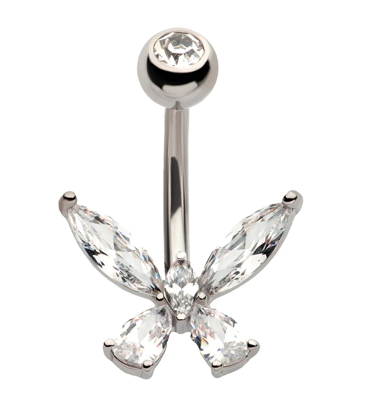 Geo Butterfly CZ Stainless Steel Belly Button Ring - Mrs Treak