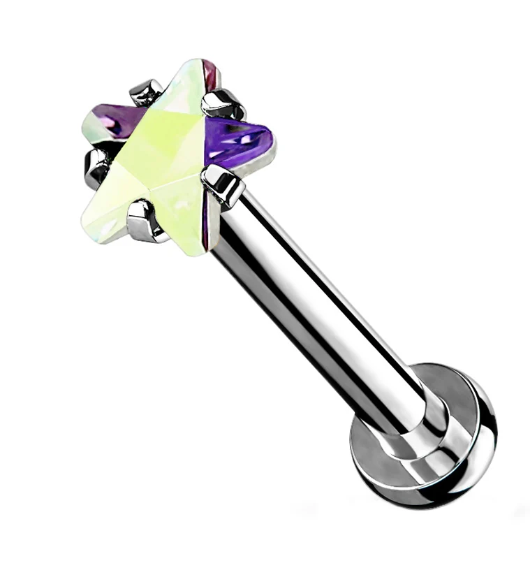 Rainbow Aurora Star CZ Labret Post - Mrs Treak