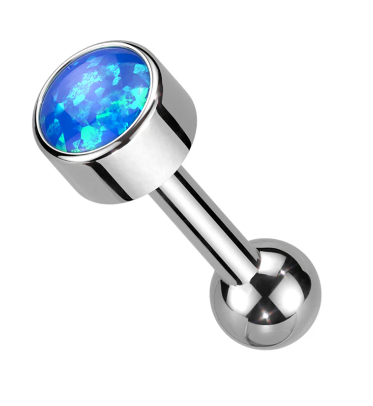 Bezel Blue Opalite Titanium Threadless Cartilage Barbell - Mrs Treak
