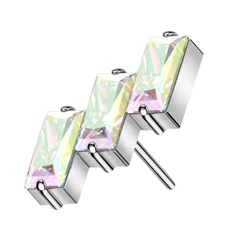 Triple Slant Rainbow Aurora CZ Threadless Titanium Top - Mrs Treak