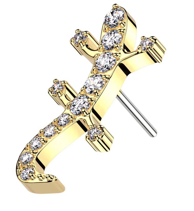 Gold PVD Frozen Lizard Clear CZ Titanium Threadless Top - Mrs Treak