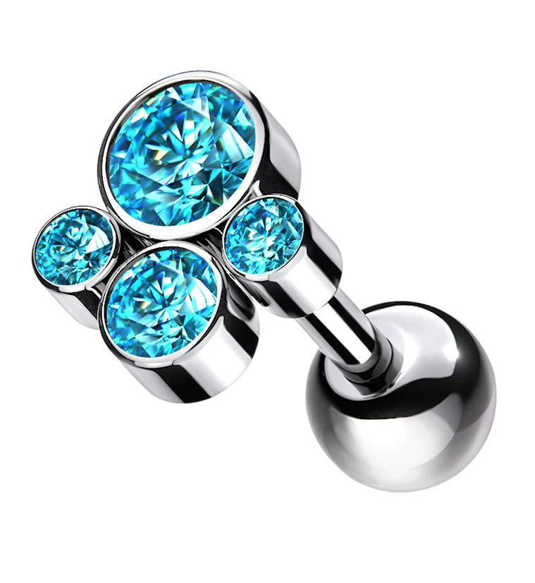 Aqua CZ Bunch Titanium Cartilage Barbell - Mrs Treak
