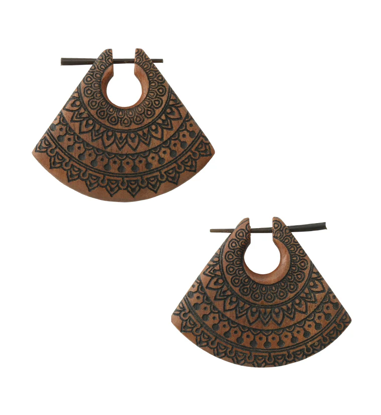 Engraved Saba Wood Triangle Earrings - Mrs Treak