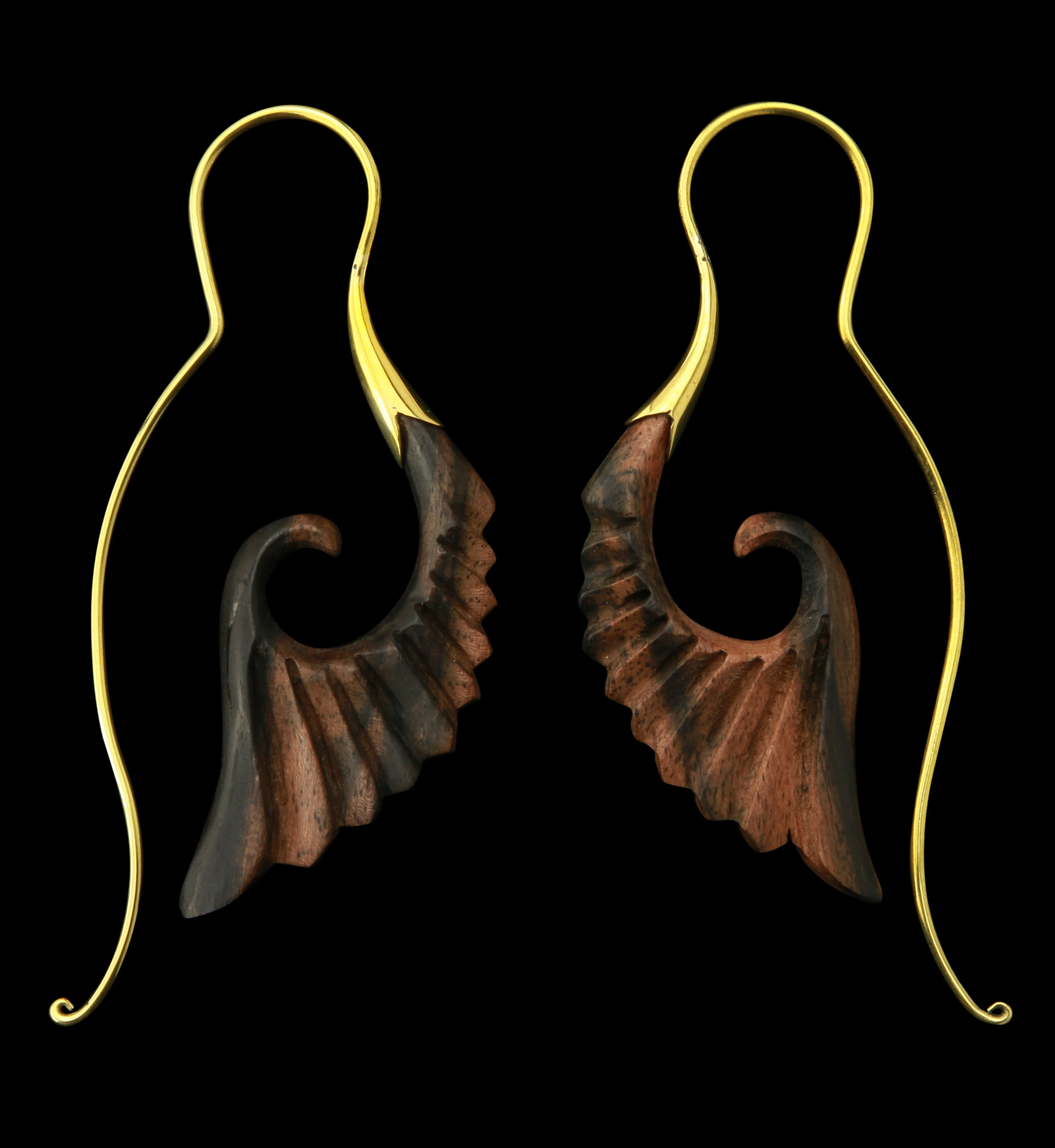 18G Cherub Wing Brass Areng Wood Hangers / Earrings - Mrs Treak