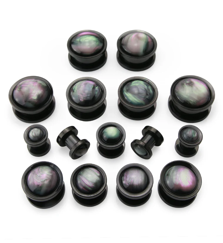 Black Aurora Shell Stainless Steel Plugs - Mrs Treak