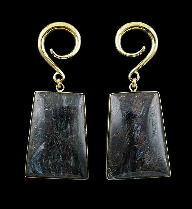 Arfvedsonite Stone Hanging Trapezoid Ear Weights - Mrs Treak