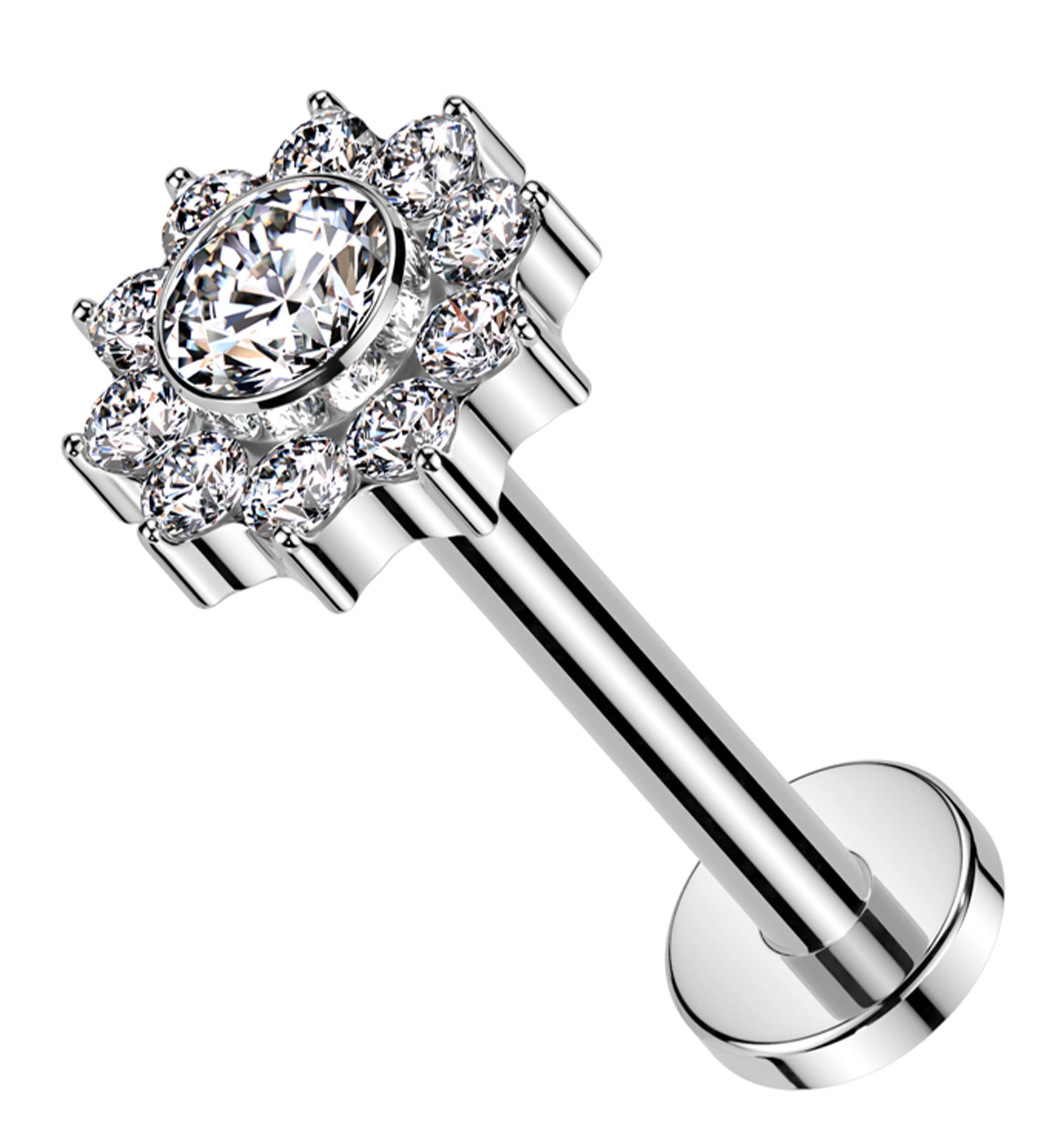 Pave Flower Clear CZ Internally Threaded Titanium Labret - Mrs Treak