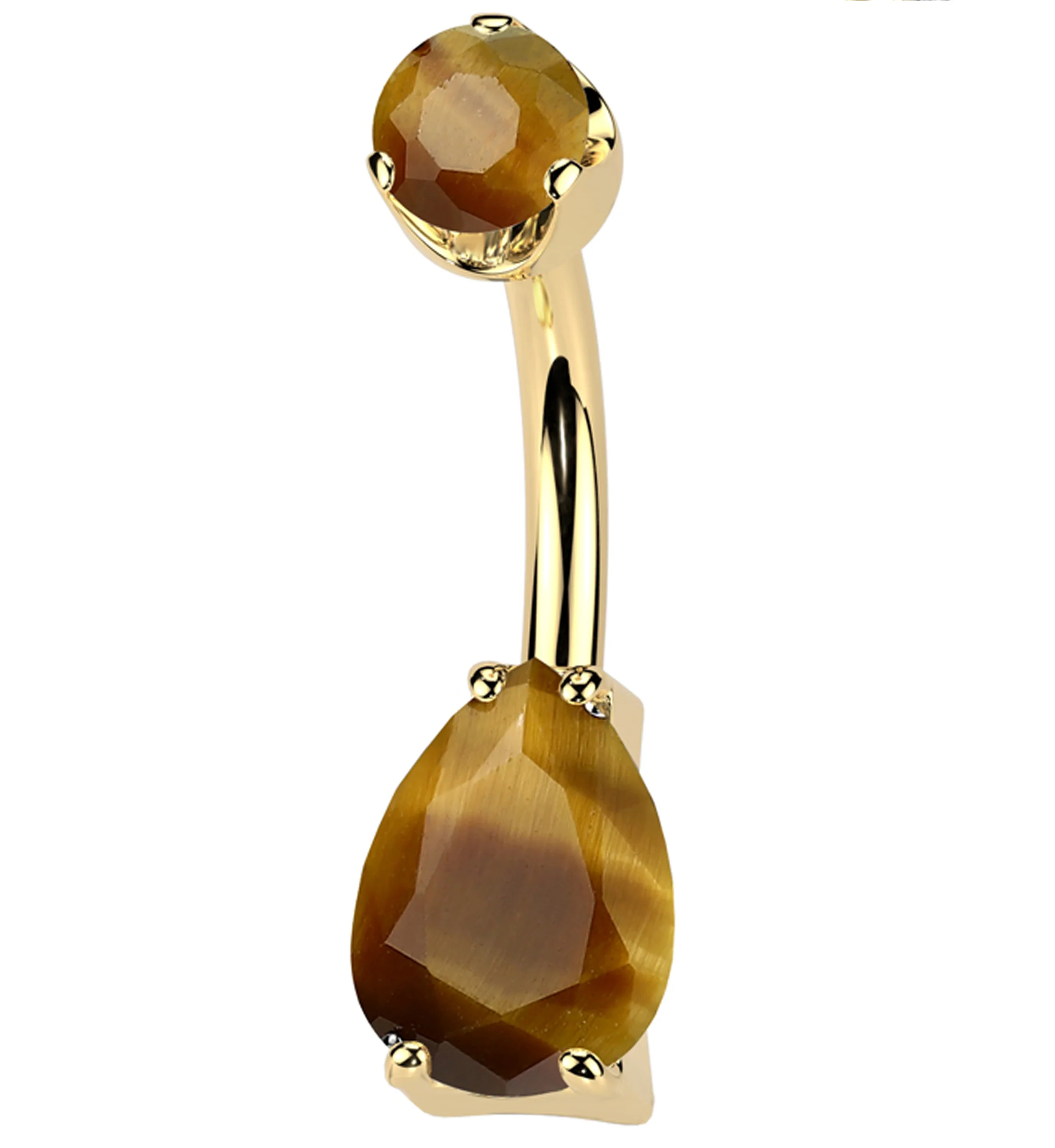 Gold PVD Tiger Eye Teardrop Internally Threaded Titanium Belly Button Ring - Mrs Treak
