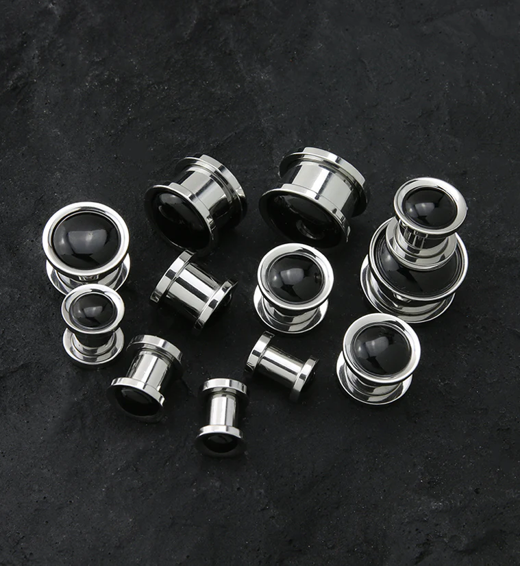 Black Onyx Stone Stainless Steel Plugs - Mrs Treak