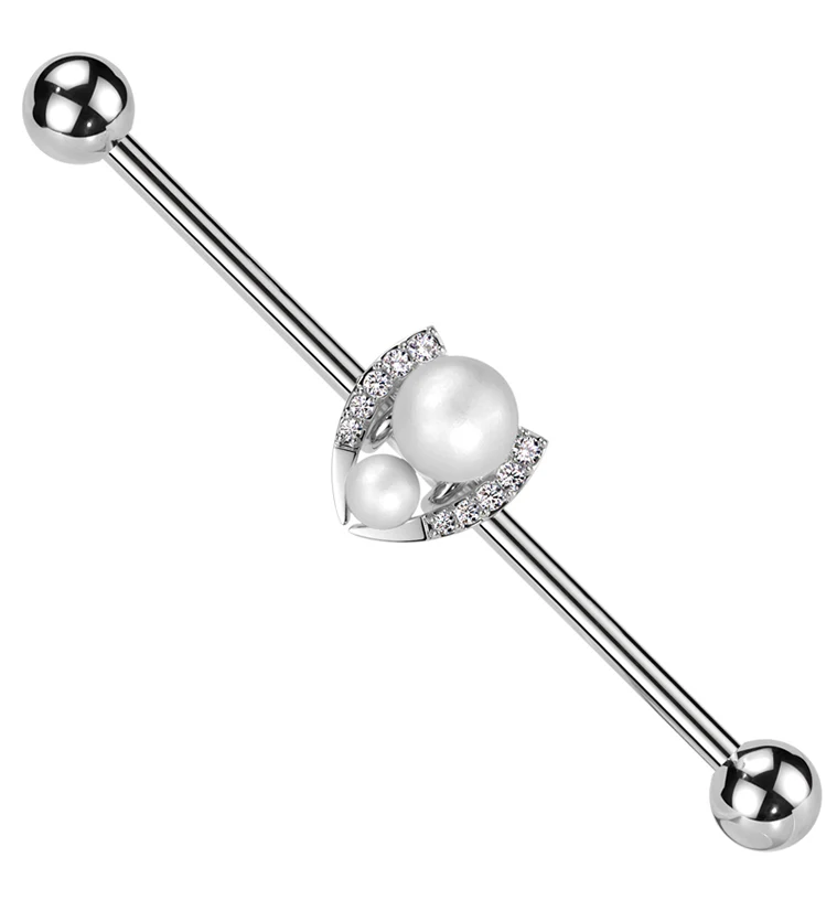 Pearl Horseshoe Clear CZ Stainless Steel Industrial Barbell - Mrs Treak