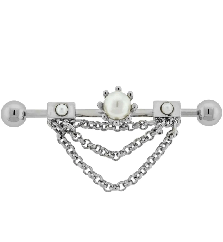 Pearl Dangle Chain Industrial Barbell - Mrs Treak