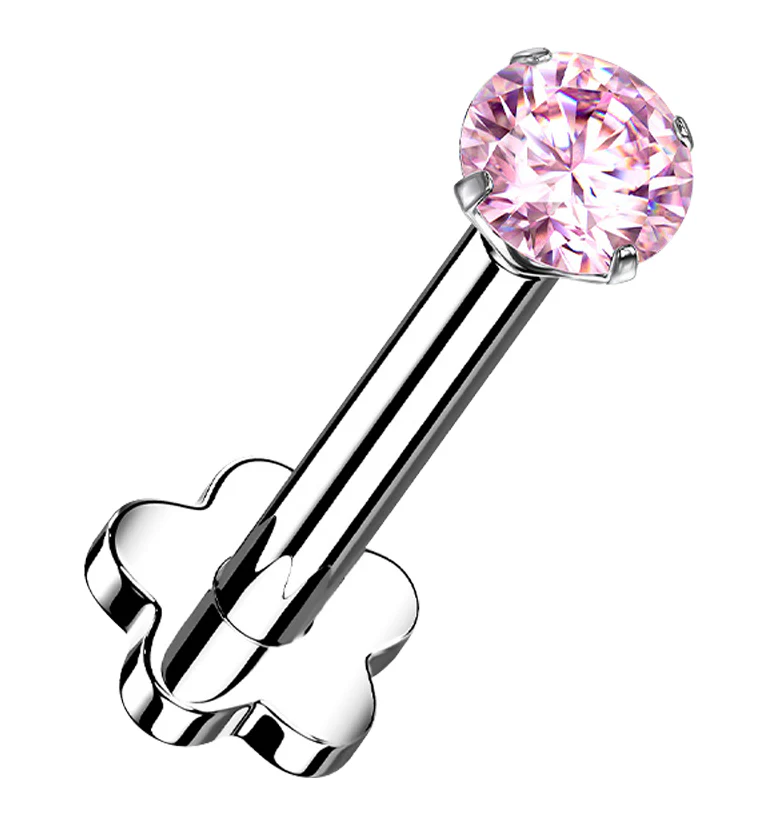 Pink CZ Titanium Threadless Labret - Mrs Treak