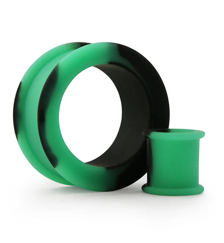 Emerald And Black Double Flare Silicone Tunnel Plugs - Mrs Treak